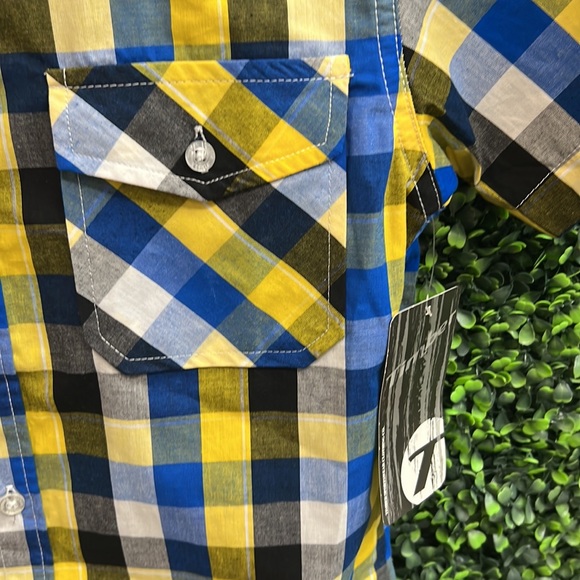 NWT Timber boys size 12 yellow/blue plaid button down - Picture 2 of 4